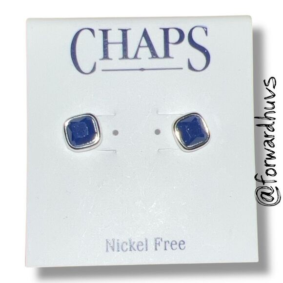 Bundle Sale 3 for $15 | Chaps Silver Tone Nickel Free Earrings With Blue Glass - Picture 1 of 7